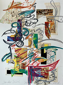 Colorful mixed media collaged with paint work on paper-orientation portrait
